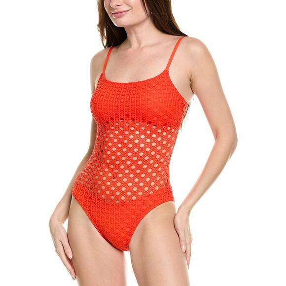 Carmen Marc Valvo Women's Crochet One-Piece Swimsuit Persimmon Size 10 NWT